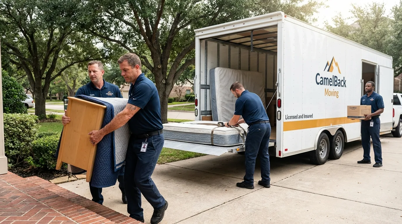 Crew loading residential truck for cross-state move from Hettinger, ND