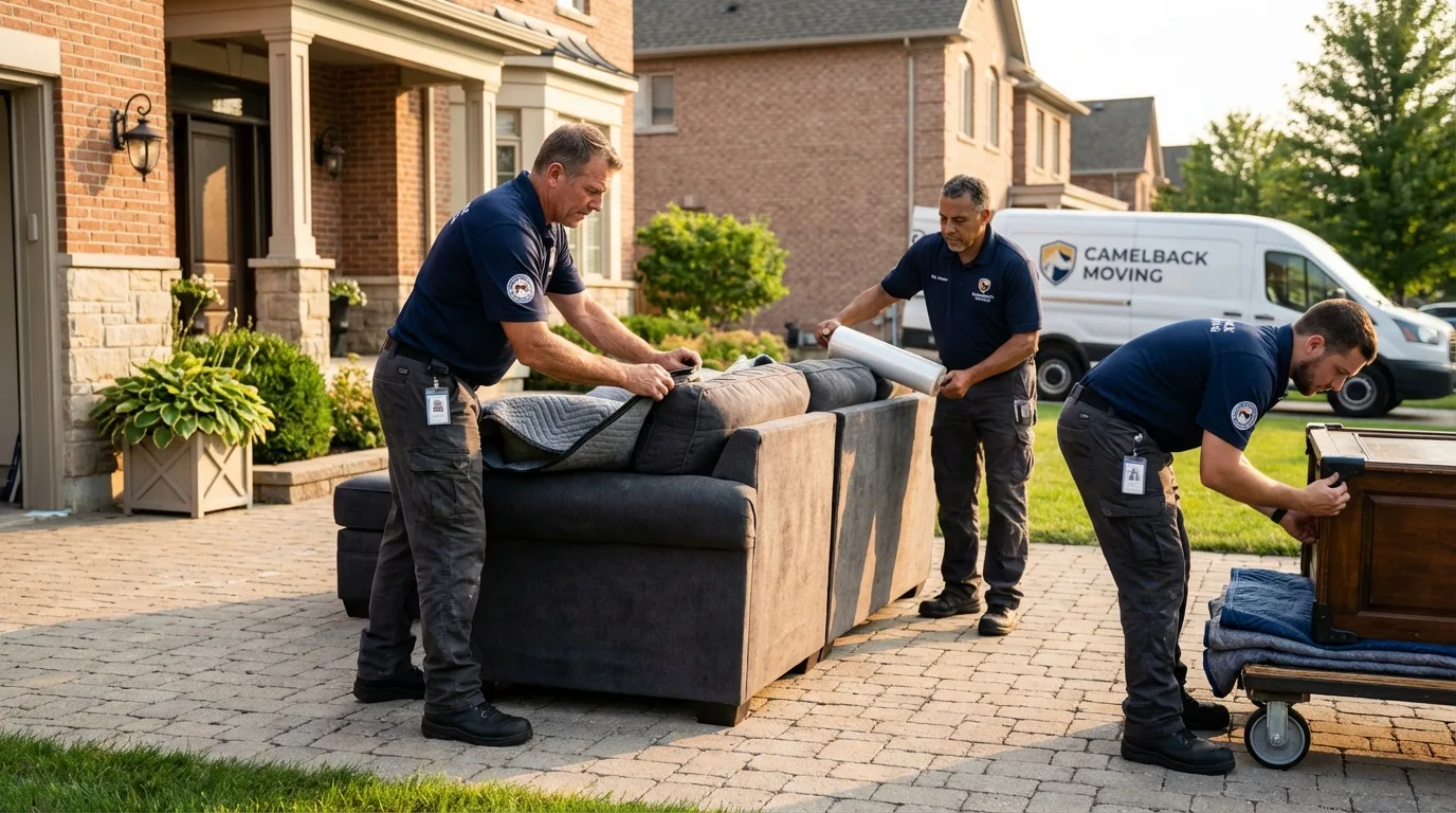 Large estate moving crew wrapping furniture in Hettinger, ND